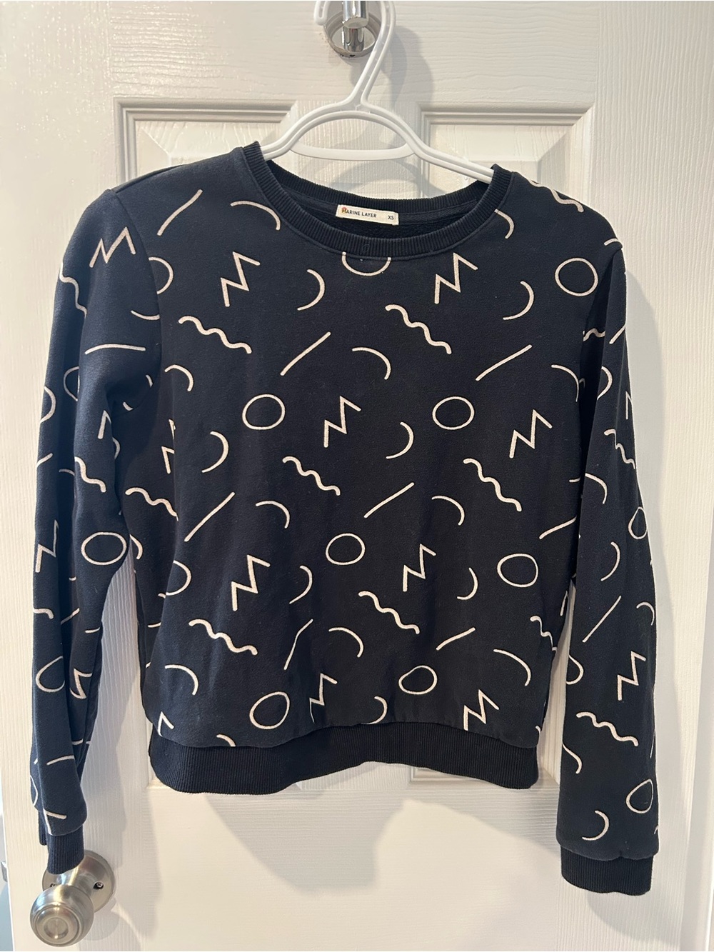 Marine Layer Black Sweatshirt with Cream Geometric Print